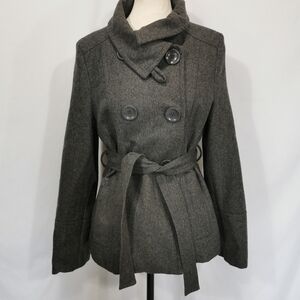 Last Kiss Vintage 50% Wool Double Breasted Belted Grey Jacket - Sz M